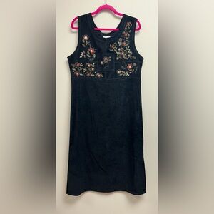 White Stag Vintage 90s Black Maxi Dress Floral Embroidery Dark Cottagecore Boho